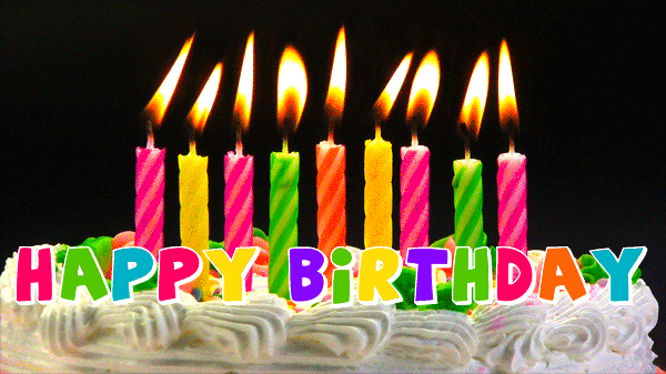 birthday cake burning candles animated card